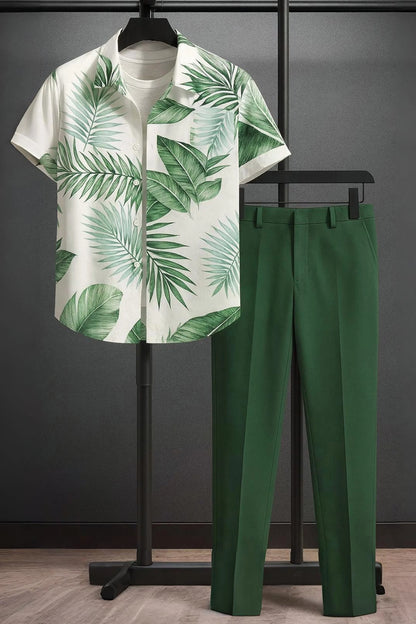 Green Leaf Men's Casual Half Sleeve Shirt and Full Pant Set - XPCRDF
