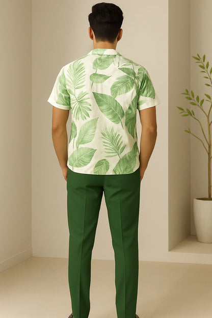 Green Leaf Men's Casual Half Sleeve Shirt and Full Pant Set - XPCRDF
