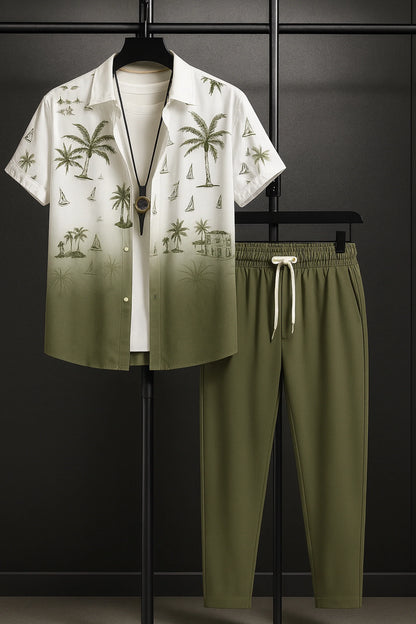 Green Shady Men's Casual Half Sleeve Shirt and Full Pant Set - XPCRDF