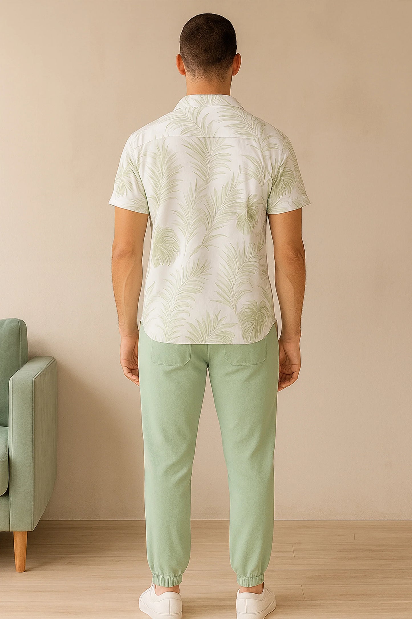 Leafy White Men's Casual Half Sleeve Shirt and Full Pant Set - XPCRDF