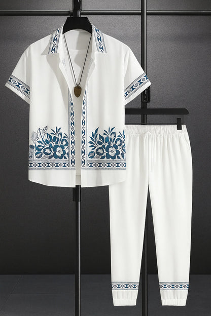 White Border Men's Casual Half Sleeve Shirt and Full Pant Set - XPCRDF