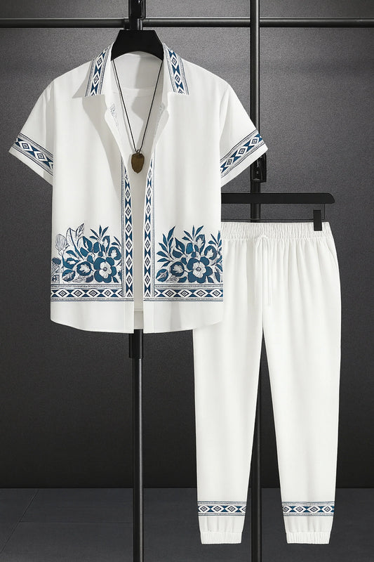 White Border Men's Casual Half Sleeve Shirt and Full Pant Set - XPCRDF