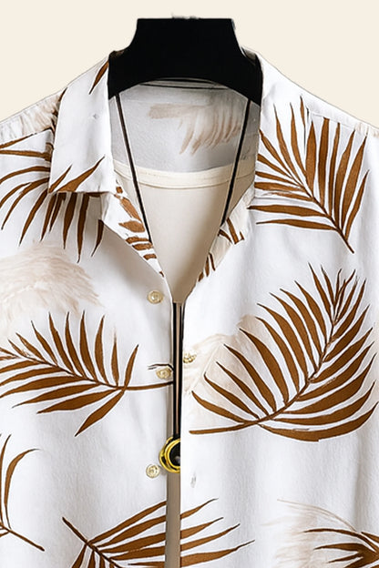 White Floral Men's Casual Half Sleeve Shirt and Full Pant Set - XPCRDF