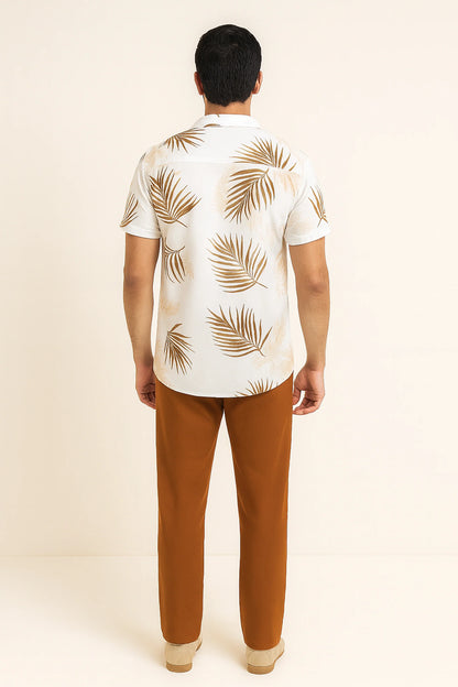 White Floral Men's Casual Half Sleeve Shirt and Full Pant Set - XPCRDF