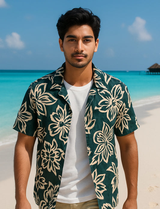 Big Flower Printed Urban Cotton Gentleman's Shirt for Men