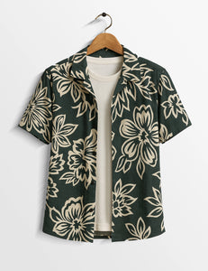 Big Flower Printed Urban Cotton Gentleman's Shirt for Men - XPST
