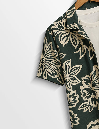 Big Flower Printed Urban Cotton Gentleman's Shirt for Men