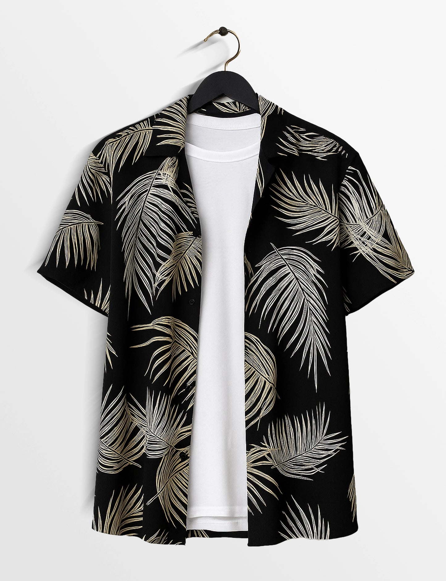Black Leaves Printed Modern Fit Everyday Cotton Shirt for Men