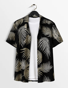Black Leaves Printed Modern Fit Everyday Cotton Shirt for Men - XPST