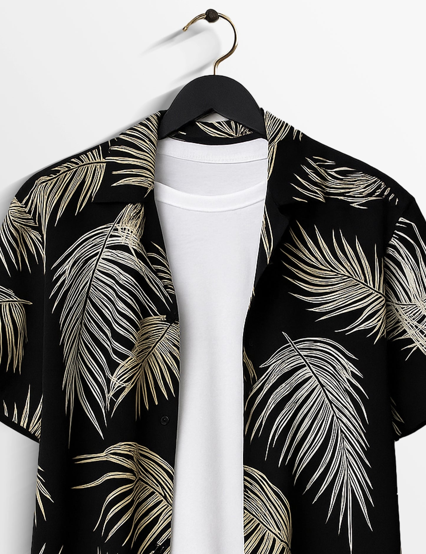 Black Leaves Printed Modern Fit Everyday Cotton Shirt for Men