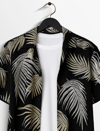 Black Leaves Printed Modern Fit Everyday Cotton Shirt for Men