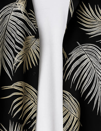 Black Leaves Printed Modern Fit Everyday Cotton Shirt for Men