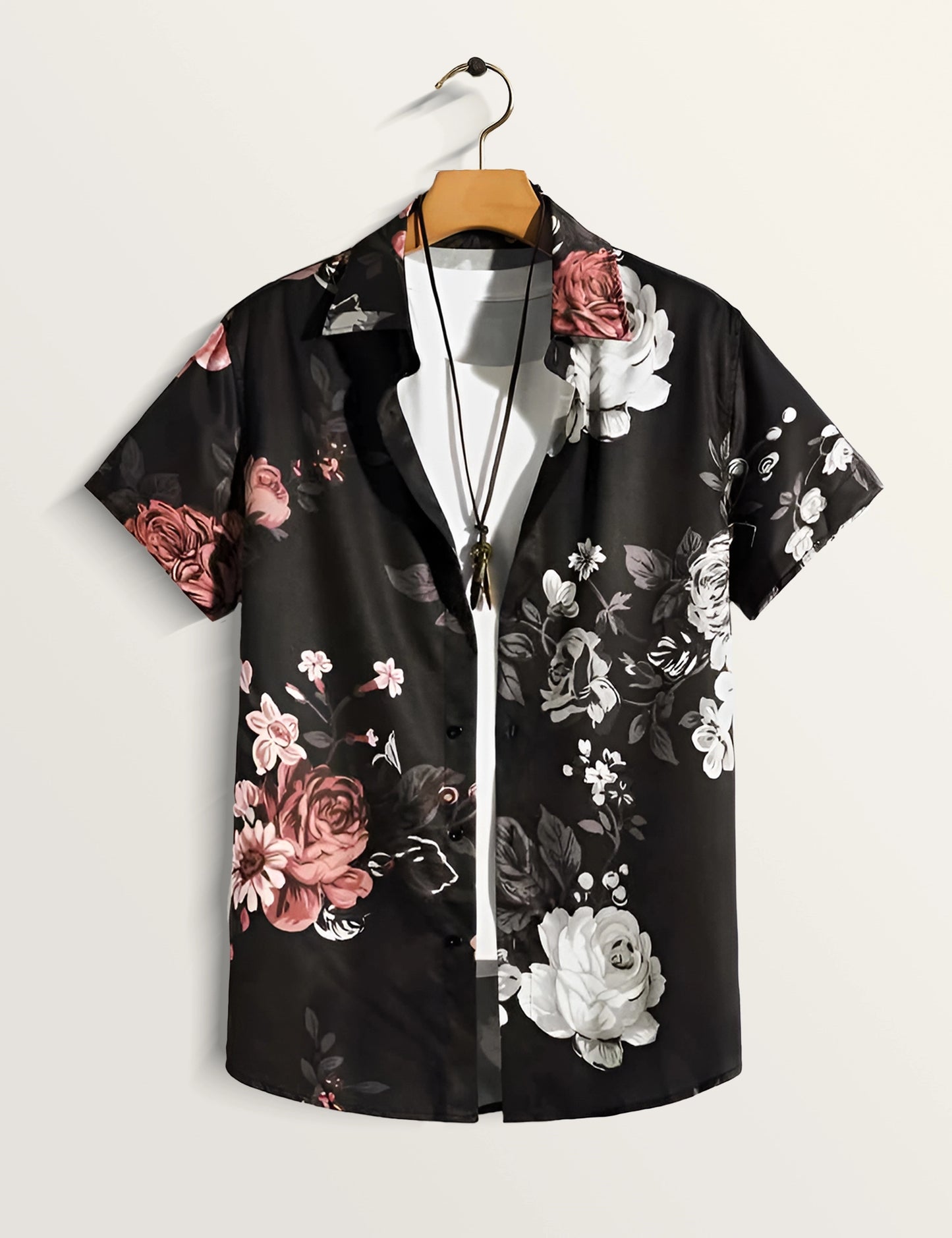 Black Rose Printed Classic Cotton Comfort Shirt for Men