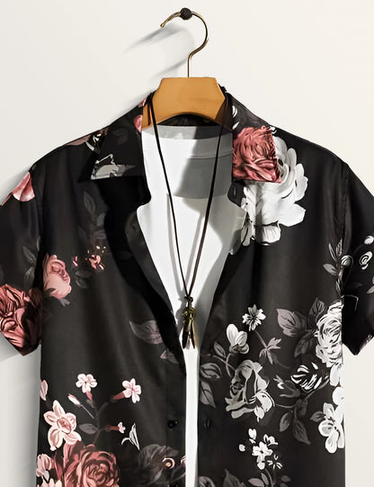 Black Rose Printed Classic Cotton Comfort Shirt for Men