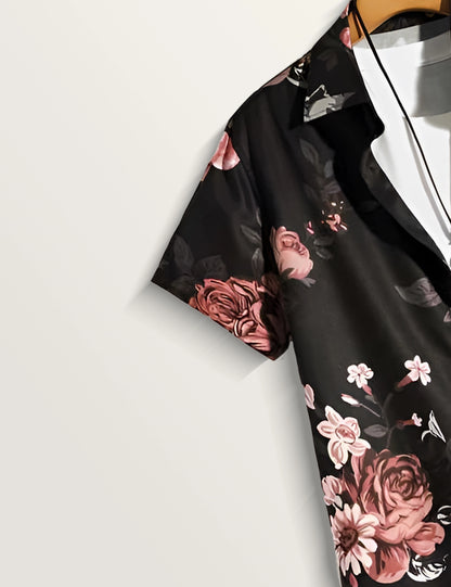 Black Rose Printed Classic Cotton Comfort Shirt for Men