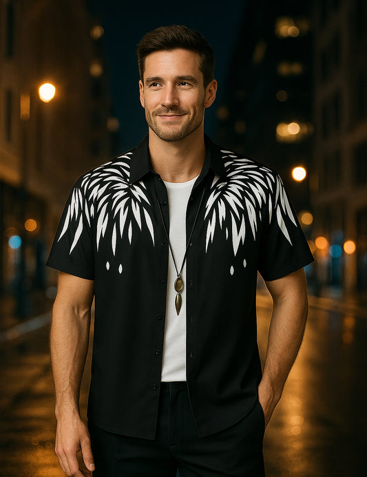 Black Splash Printed Essential Everyday Cotton Shirt for Men