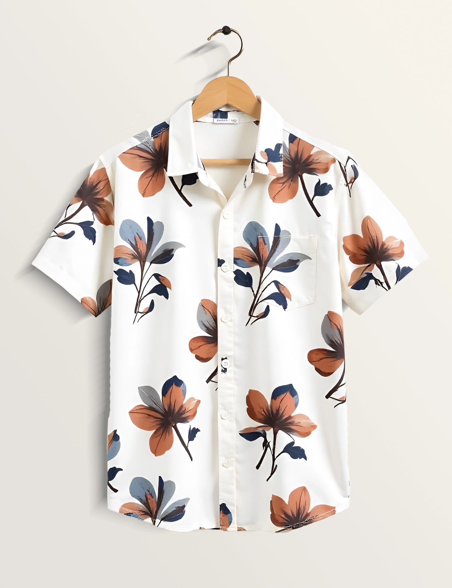 Brown Floral Printed Timeless Cotton Button-Down Shirt for Men