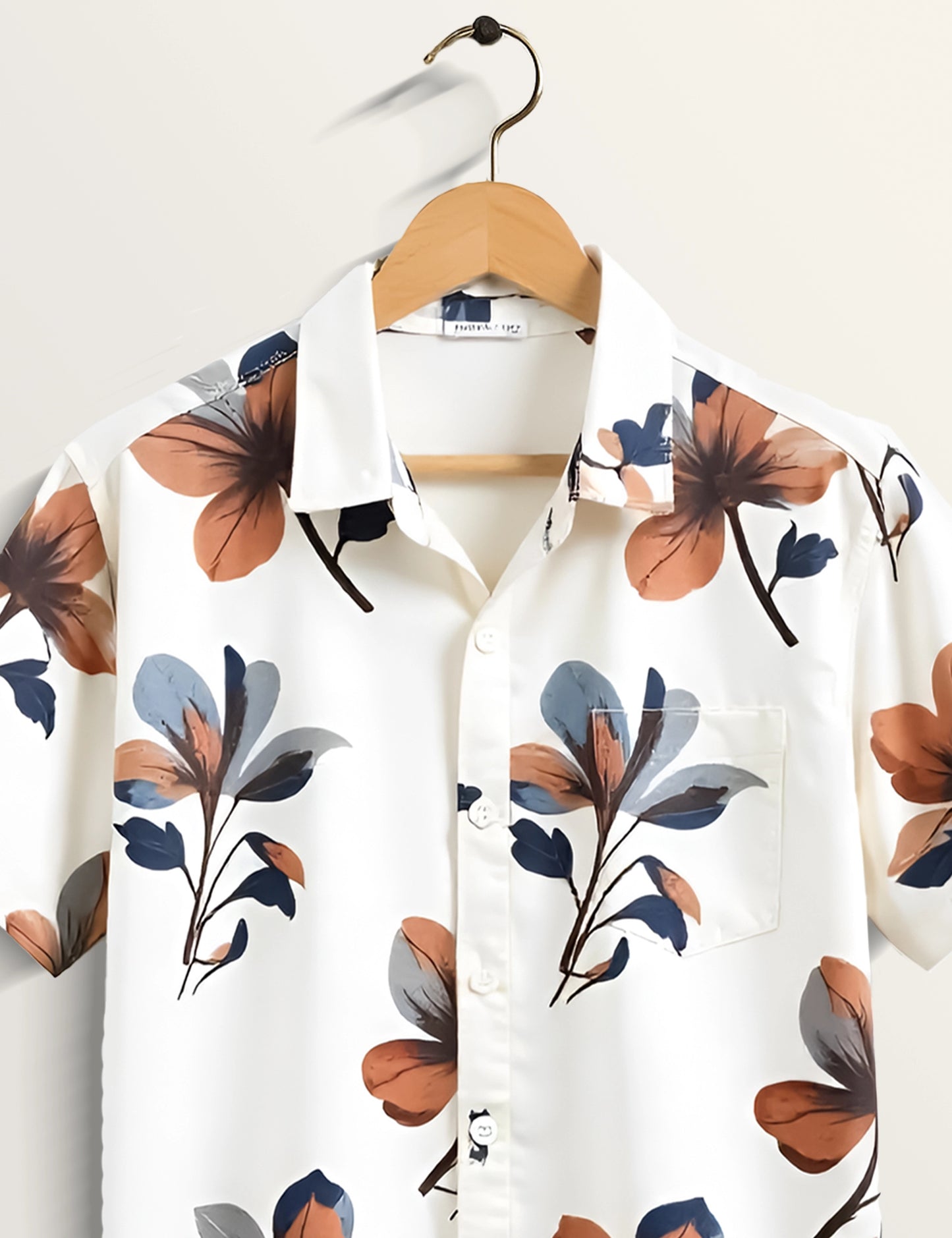 Brown Floral Printed Timeless Cotton Button-Down Shirt for Men