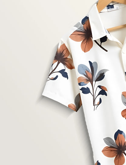Brown Floral Printed Timeless Cotton Button-Down Shirt for Men