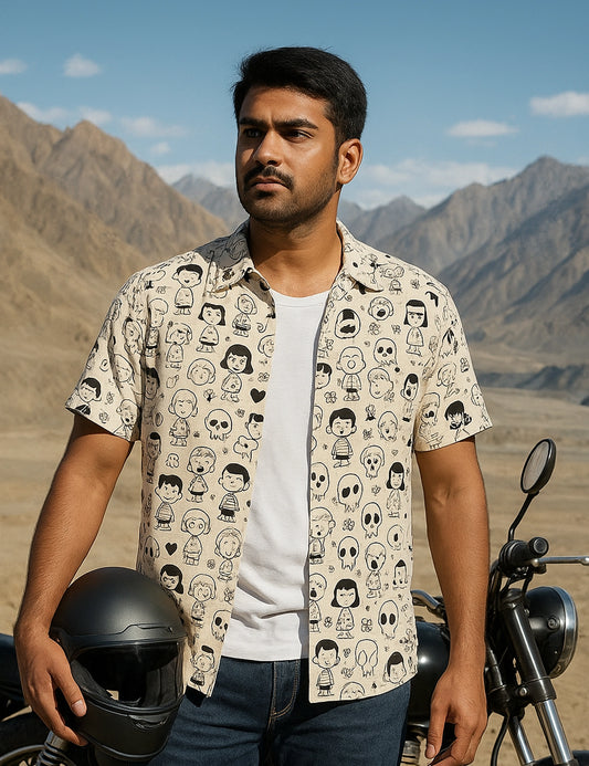Cartoon Printed Tailored Touch Cotton Shirt for Men