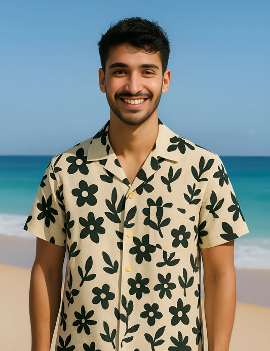 Floral Drawing Crisp Comfort Cotton Shirt for Men