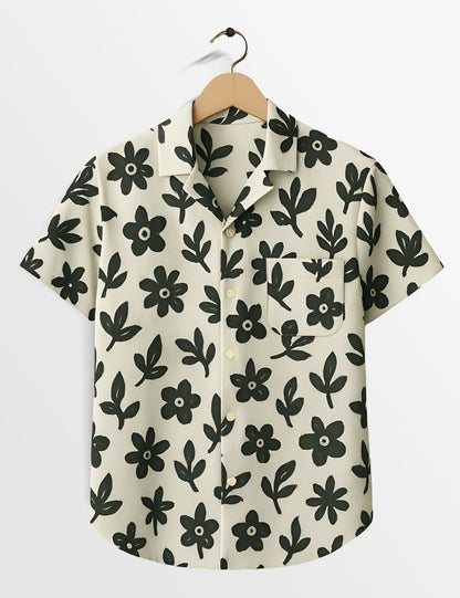 Floral Drawing Crisp Comfort Cotton Shirt for Men