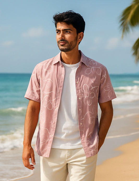 Floral Outline Refined Form Cotton Shirt for Men