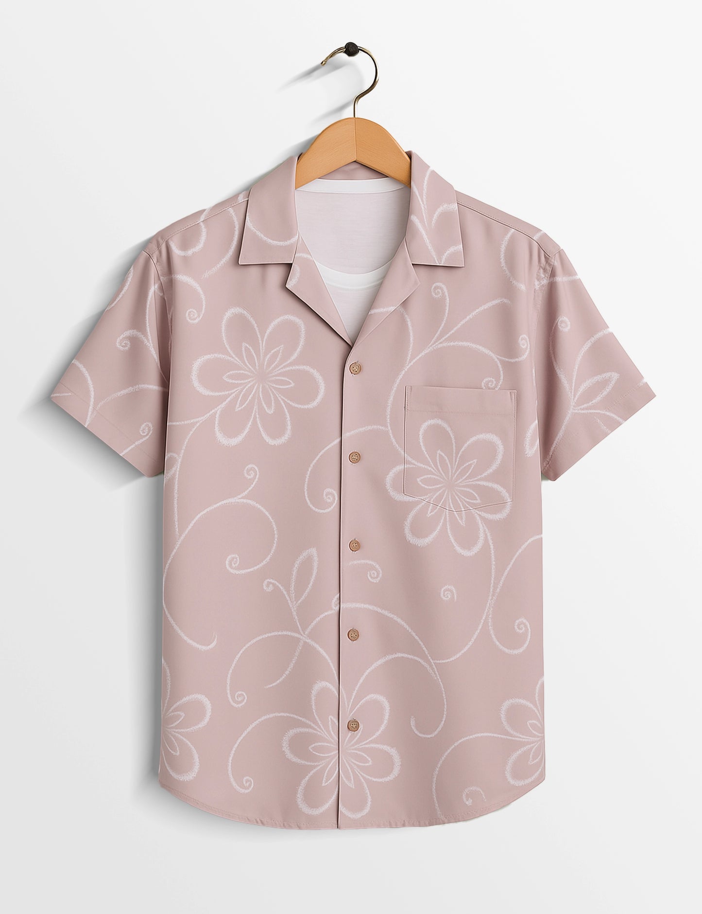 Floral Outline Refined Form Cotton Shirt for Men
