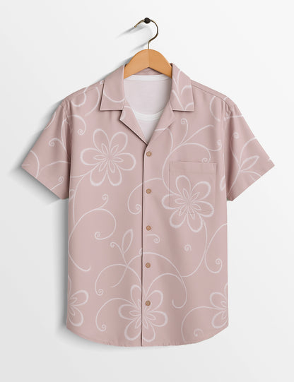 Floral Outline Refined Form Cotton Shirt for Men