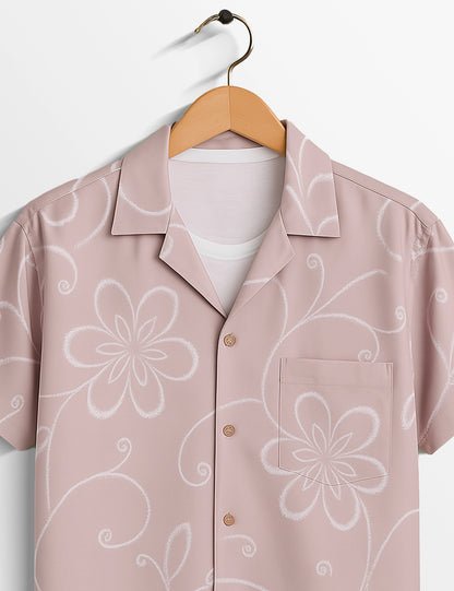 Floral Outline Refined Form Cotton Shirt for Men
