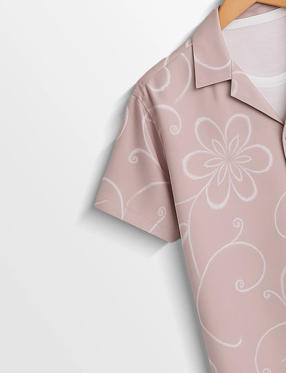 Floral Outline Refined Form Cotton Shirt for Men