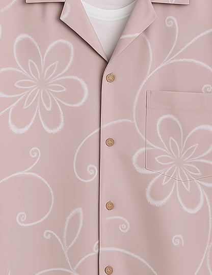 Floral Outline Refined Form Cotton Shirt for Men
