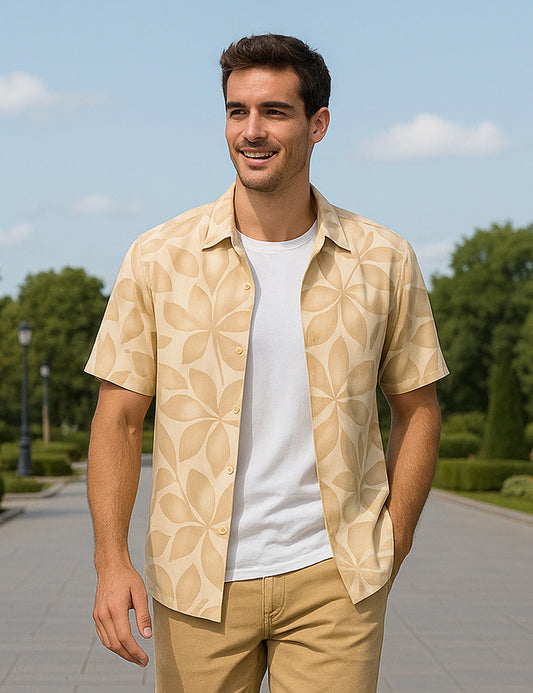 Orange Leaf Printed Cotton Edge Classic Shirt for Men