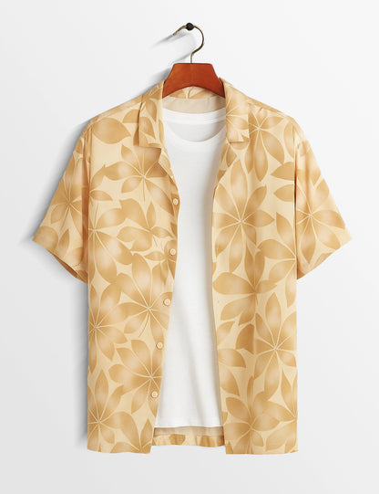 Orange Leaf Printed Cotton Edge Classic Shirt for Men