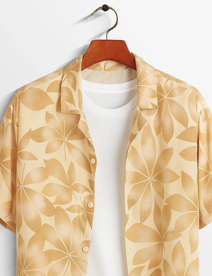 Orange Leaf Printed Cotton Edge Classic Shirt for Men