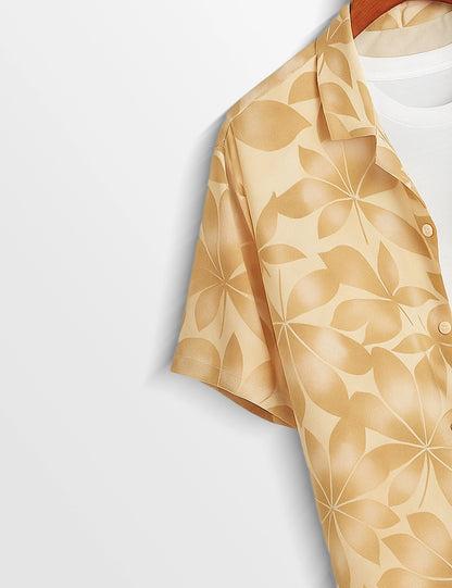 Orange Leaf Printed Cotton Edge Classic Shirt for Men