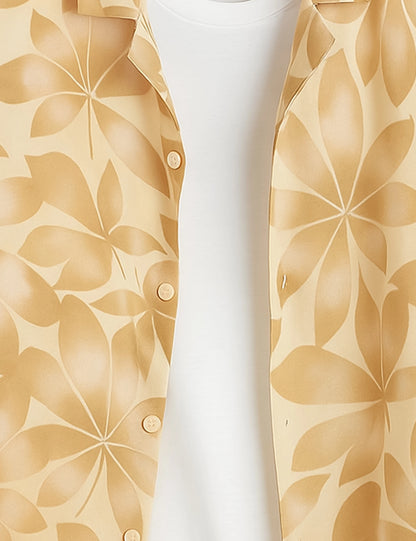 Orange Leaf Printed Cotton Edge Classic Shirt for Men