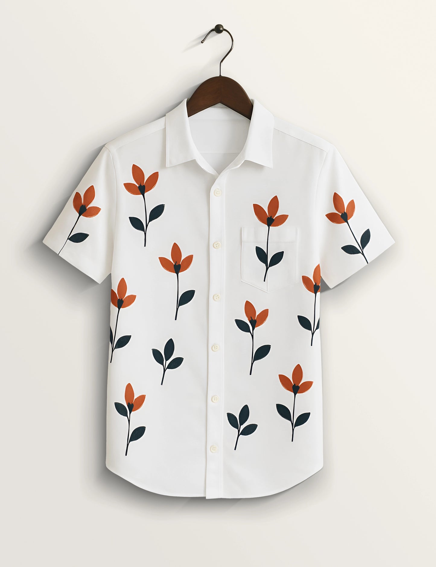 Red Floral Printed Basic Cotton Smart Fit Shirt for Men