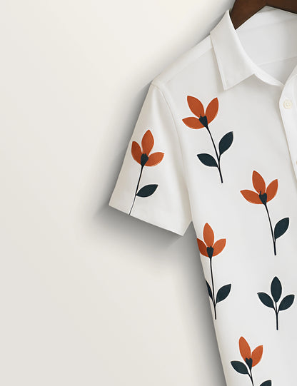 Red Floral Printed Basic Cotton Smart Fit Shirt for Men