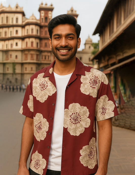 Red Flower SleekFit Cotton Casual Shirt for Men