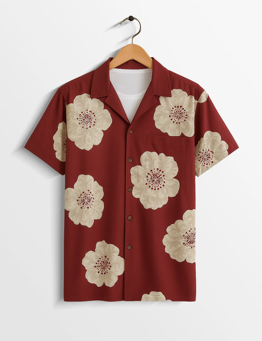 Red Flower SleekFit Cotton Casual Shirt for Men  - XPST