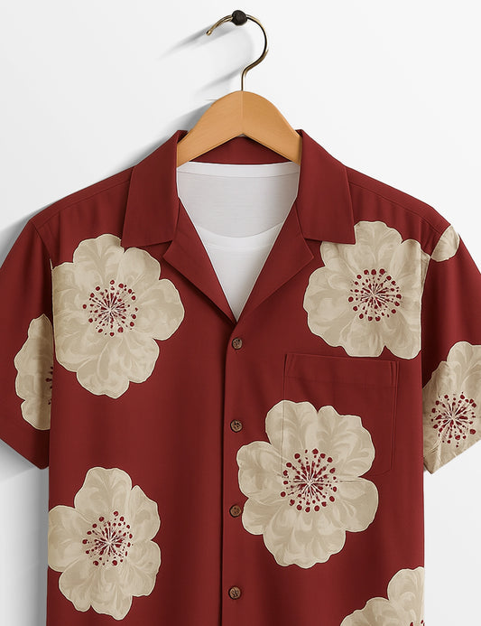 Red Flower SleekFit Cotton Casual Shirt for Men  - XPST