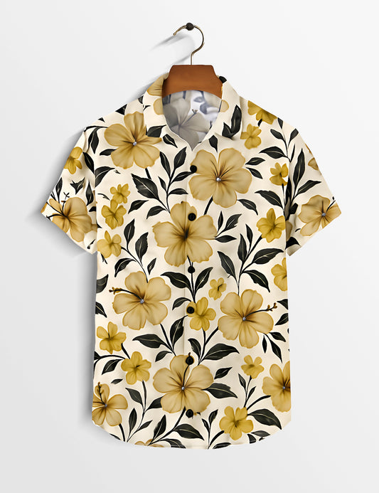 Yellow Floral Soft Touch Cotton Shirt for Men - XPST