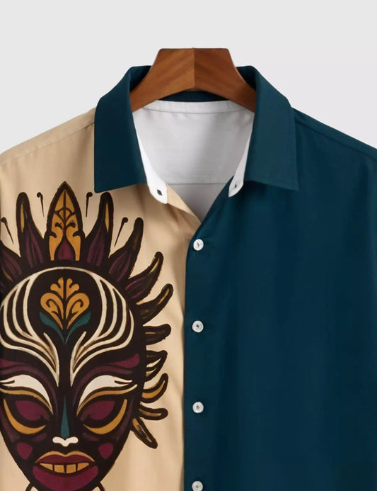 Cream Facemask Designer Men's Half Sleeves Printed Shirt Exclusive - XPST