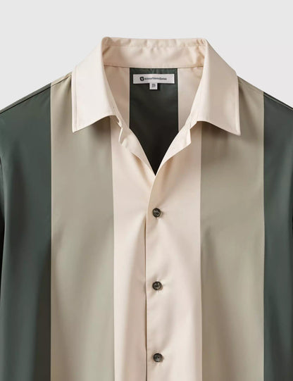 Cream and Green Stripped Designer Men's Half Sleeves Printed Shirt Exclusive - XPST