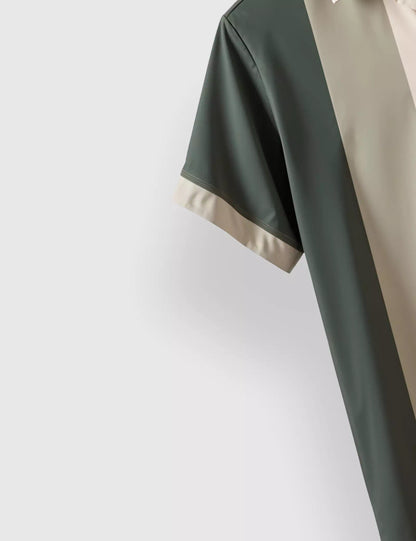 Cream and Green Stripped Designer Men's Half Sleeves Printed Shirt Exclusive - XPST