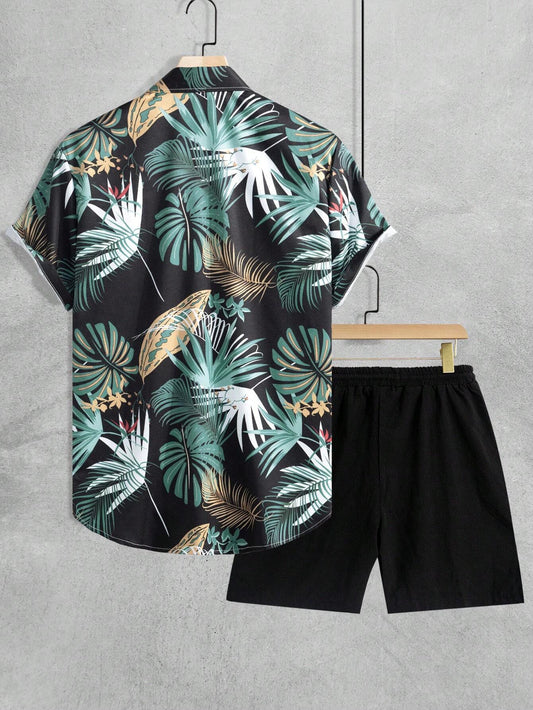 Men’s Green Jungle Print Shirt and Shorts Co-ord Set – Casual Summer Outfit