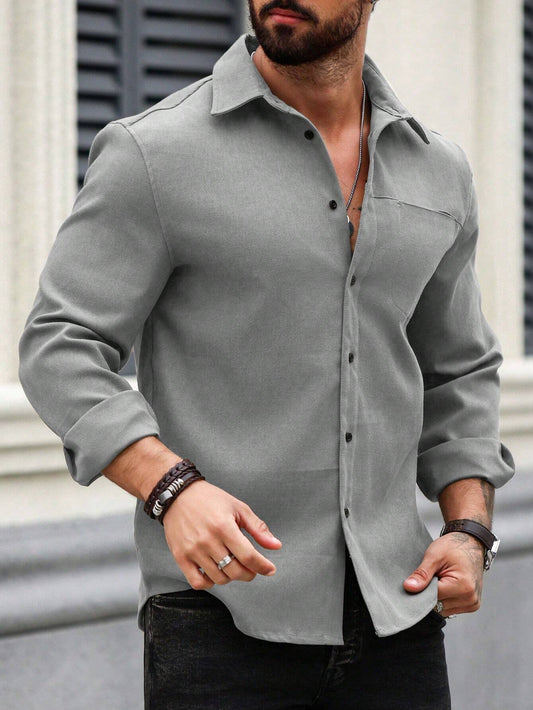 Men's Grey Color Premium Full Sleeve Shirt