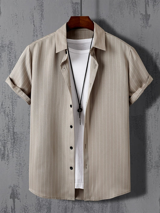 Men's Khaki Line Shirt – Relaxed Fit Summer Casualwear