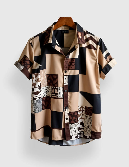 Men's Abstract Tribal Patchwork – Printed Half Sleeve Shirt